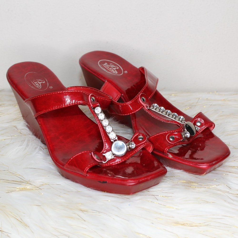 Bolaro Ruby Red Wedges with Rhinestones